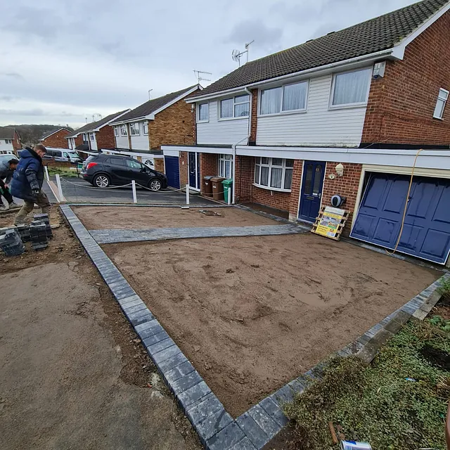 block paved driveway in progress